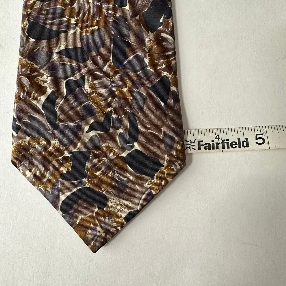 Surrey Classics Mens Silk Floral Necktie Brown Gold Purple Professional Autumn
